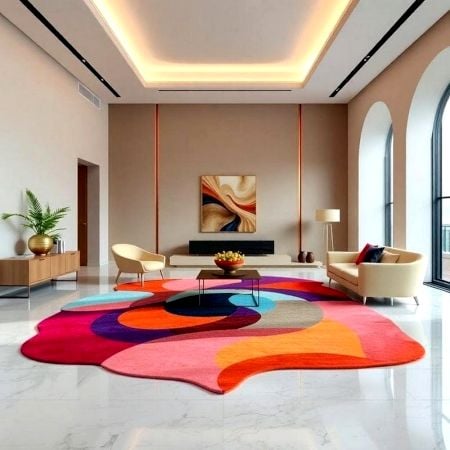 Handcrafted Abstract Spiral Multicolor Area Rug